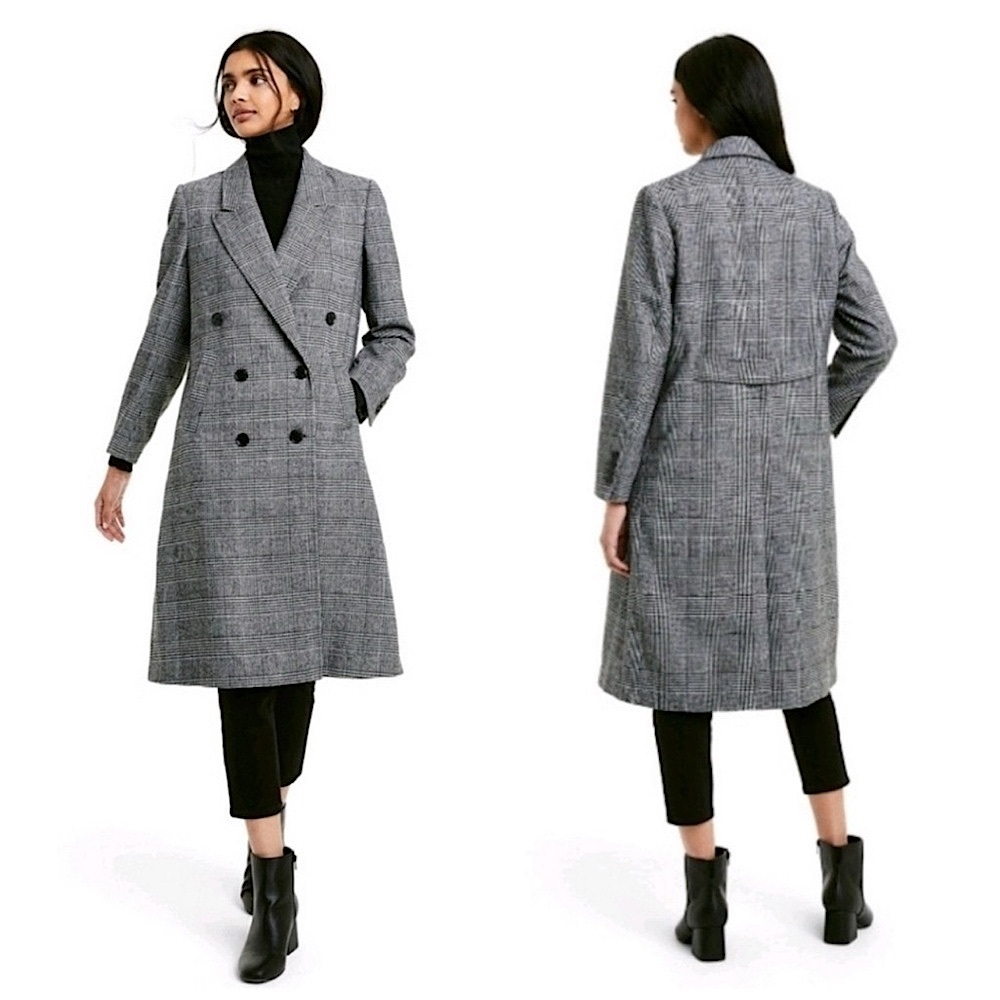 Nili Lotan x Target Plaid Double Breasted Mid Length Coat in Black and White